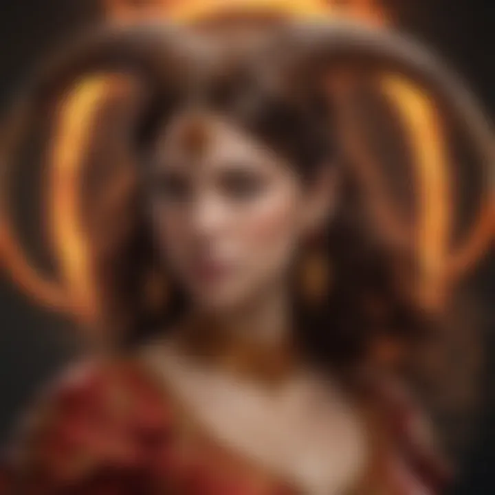 Dynamic representation of Aries with fiery elements symbolizing passion and energy