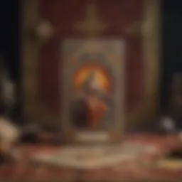 A beautifully arranged tarot card spread with an ornate cloth background.