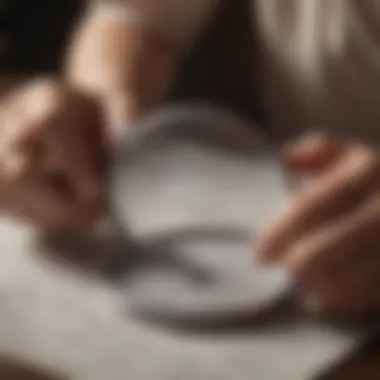 An individual studying a birth chart with a magnifying glass