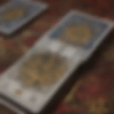 Close-up of tarot cards illustrating key symbols