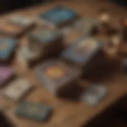 A collection of tarot reading books displayed on a wooden table, showcasing their colorful covers and intriguing titles.