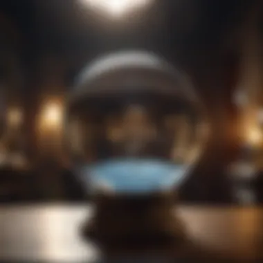 A crystal ball reflecting light in a dimly lit room