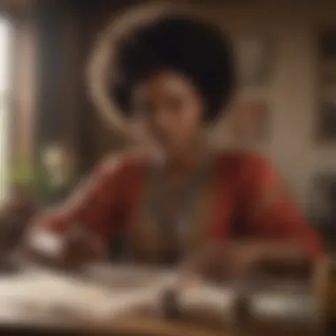 An artist sketching designs for an Afro Tarot deck, capturing cultural essence.