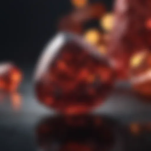 A close-up of a garnet gemstone highlighting its deep red hue