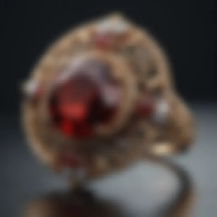 A modern piece of jewelry featuring garnet