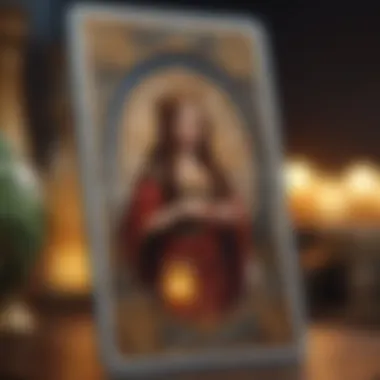 Unique Illustration on a Borderless Tarot Card Close-up view of a borderless tarot card featuring a unique illustration.