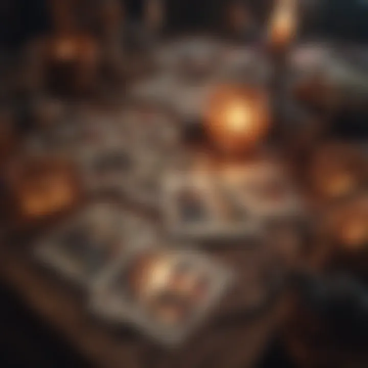 Tarot cards spread on a table with a focus on love insights