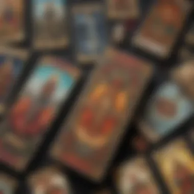 An array of tarot decks arranged in a visually appealing manner, highlighting their unique color schemes.