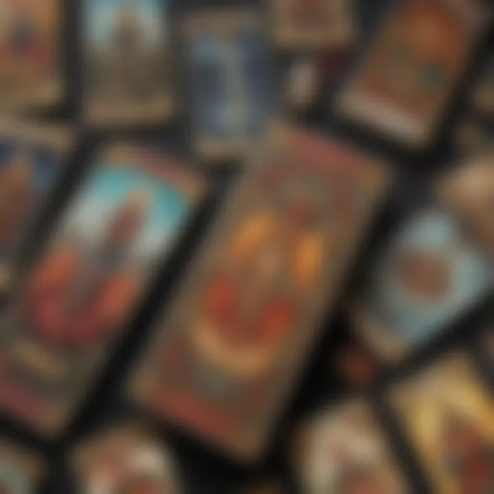 An array of tarot decks arranged in a visually appealing manner, highlighting their unique color schemes.