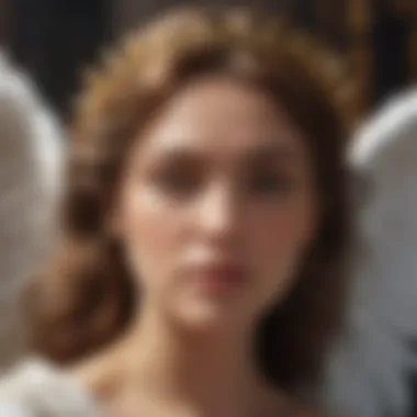 Close-up of an angel card showcasing intricate artwork