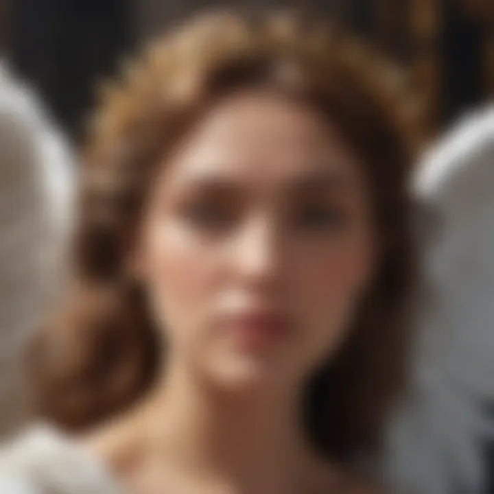 Close-up of an angel card showcasing intricate artwork