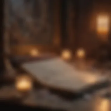A mystical setting with candles and crystals enhancing the reading space