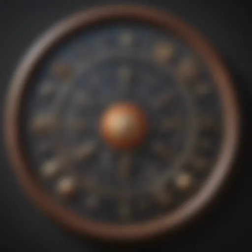 Artistic representation of a natal chart filled with astrological symbols and signs.
