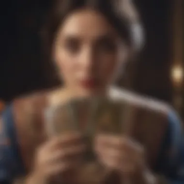 Person reflecting while holding tarot cards