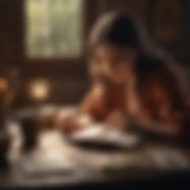 Personal Reflection on Tarot Insights An individual reflecting on tarot readings with a notebook