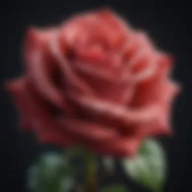 A close-up of a sacred rose with dew drops, symbolizing purity and divine connection.