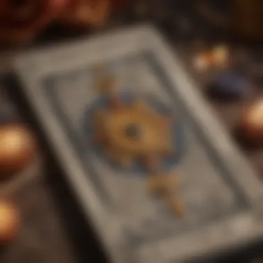 A close-up of a tarot card with romantic symbolism