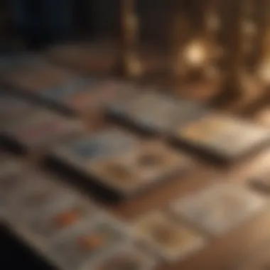Intricate Tarot Card Spread A detailed view of tarot card formations spread on a table
