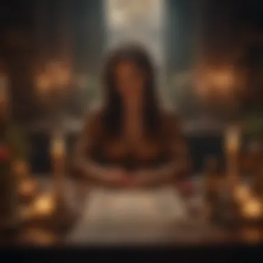 Creating a Trustworthy Environment A serene tarot reading space, adorned with crystals and candles, emphasizing the atmosphere of trust and connection.