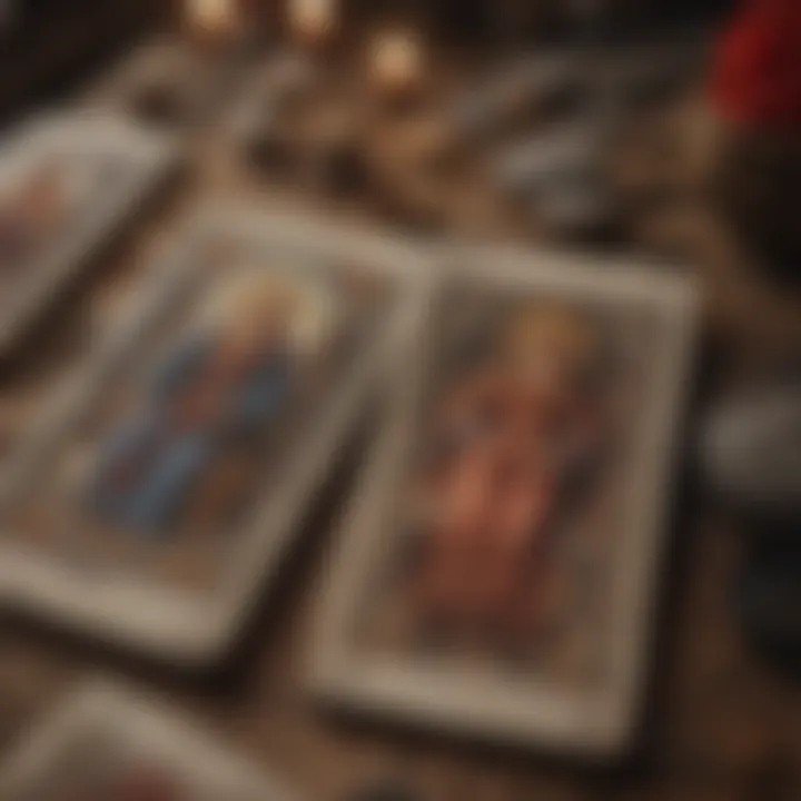 Close-up of tarot cards representing love and harmony in relationships