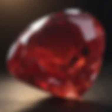 Vibrant Ruby Stone Detail Close-up of a ruby stone showcasing its vibrant red hue and clarity.