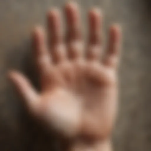 An illustration of a palm with lines and symbols representing palmistry