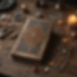 An elegant tarot card spread laid out on a wooden table