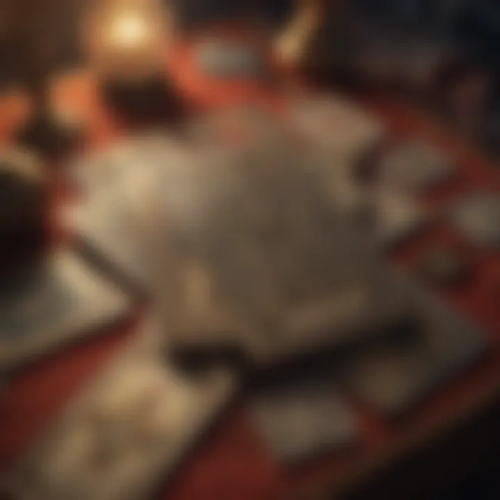 An assortment of classic tarot cards spread out on a velvet cloth