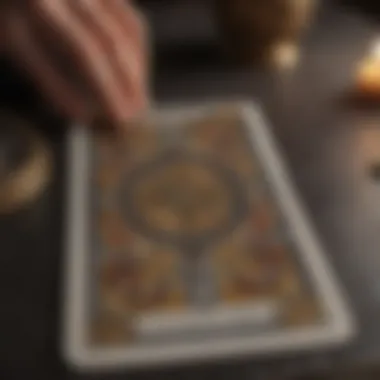 Drawing a Tarot Card Close-up of a tarot card being drawn with focused intent