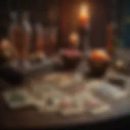 Artistic representation of tarot cards spread on a mystical table