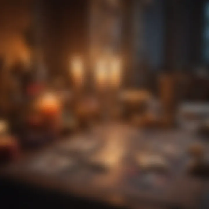 A serene environment for tarot reading, featuring candles and crystals