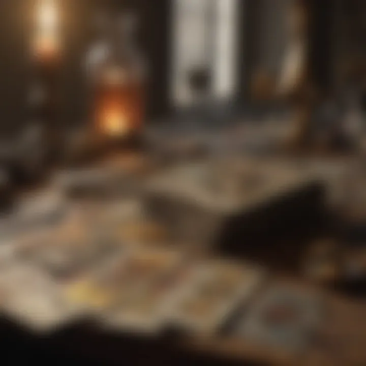 A close-up of tarot cards laid out on a table, inviting reflection and intuition.
