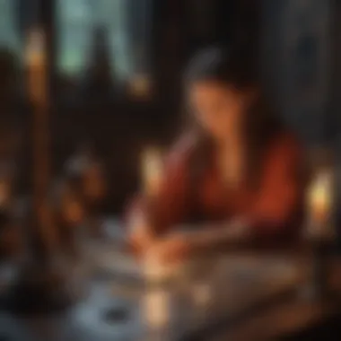 Creating a Sacred Space for Tarot A serene setting with candles and crystals, enhancing the tarot reading atmosphere.