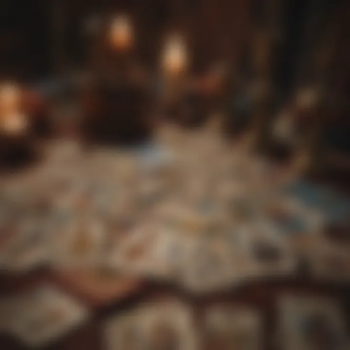 An illustrated diagram of a tarot spread with card placements and meanings.