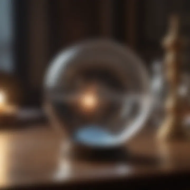 A mystical crystal ball on a table with soft lighting