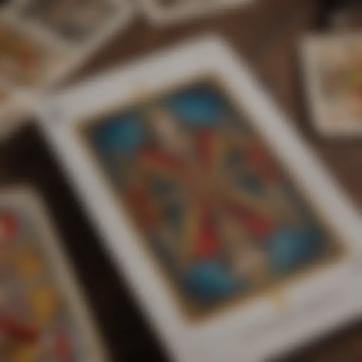 Close-up view of tarot cards being shuffled, emphasizing the texture and design of the cards.