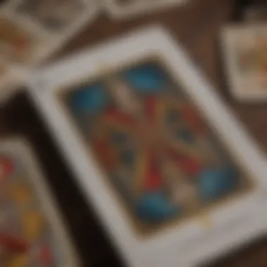 Shuffling Tarot Cards Close-up view of tarot cards being shuffled, emphasizing the texture and design of the cards.