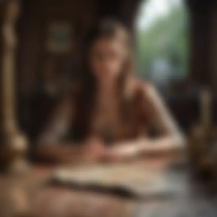 An individual reflecting on tarot readings for personal growth