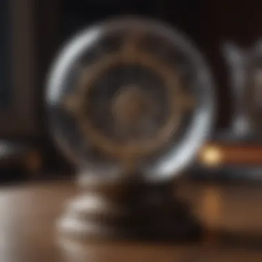 A serene setting featuring a crystal ball and astrological wheel