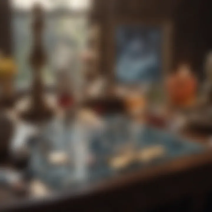 A serene setting with crystals and tarot cards