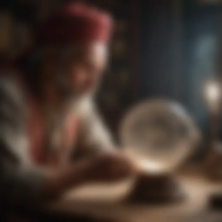 Astrologer consulting a client with a crystal ball