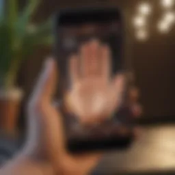 A close-up of a smartphone displaying a palm reading app interface