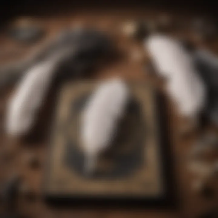 Ancient tarot deck with feathers and crystals