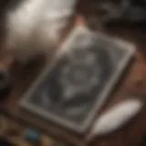 Symbolic white feather resting on tarot cards