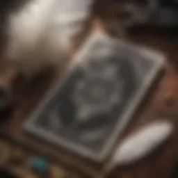 Symbolic white feather resting on tarot cards