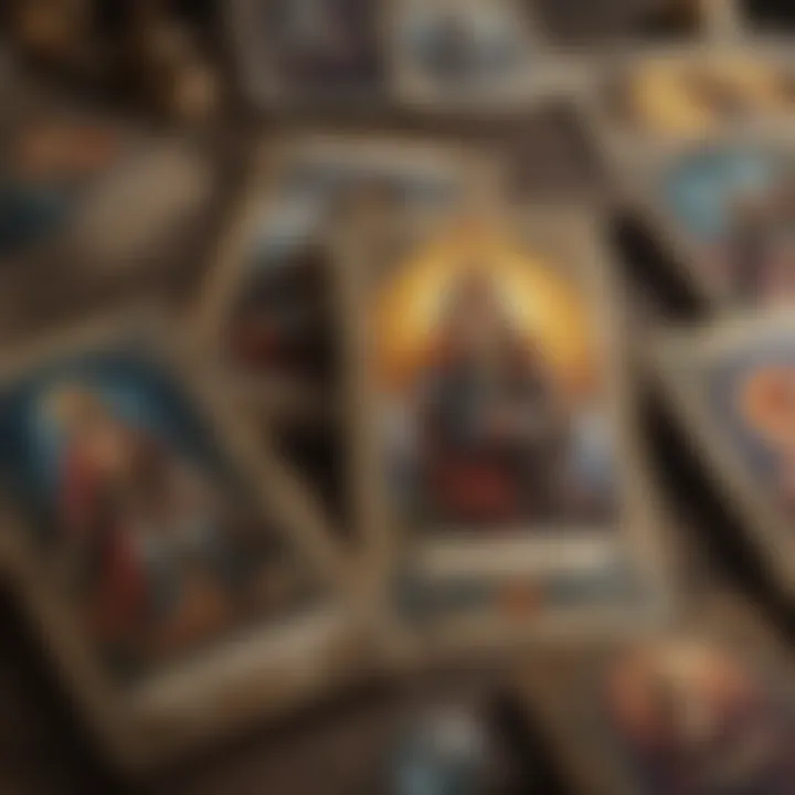 Close-up view of the Major Arcana tarot cards highlighting their symbolism