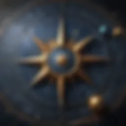 Artistic representation of a star chart with zodiac signs and celestial symbols