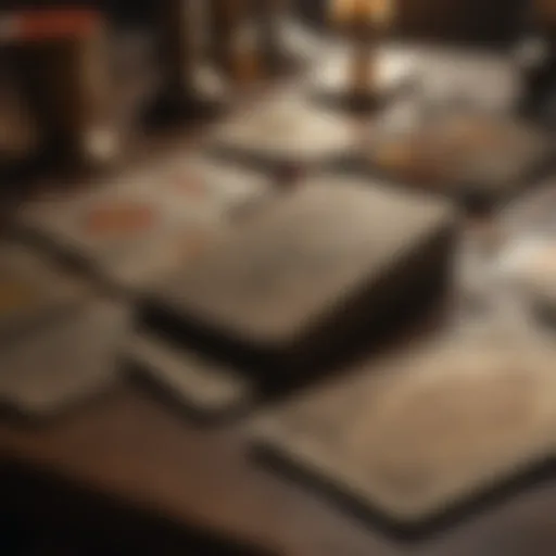 Close-up of tarot cards laid out on a table with soft lighting