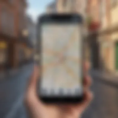 A smartphone displaying a map with pinned locations