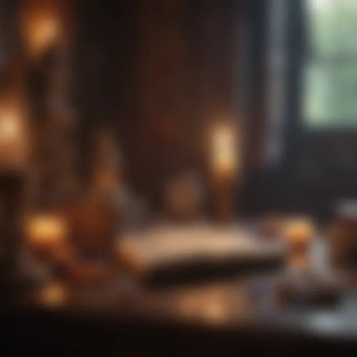 A serene space for tarot readings with candles and crystals.